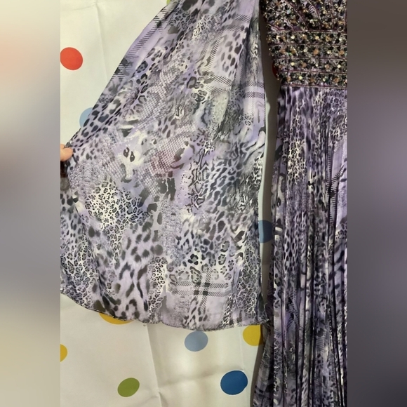 Tony Bowls La Gala Purple Leopard Pleated Maxi Gown - Picture 13 of 14